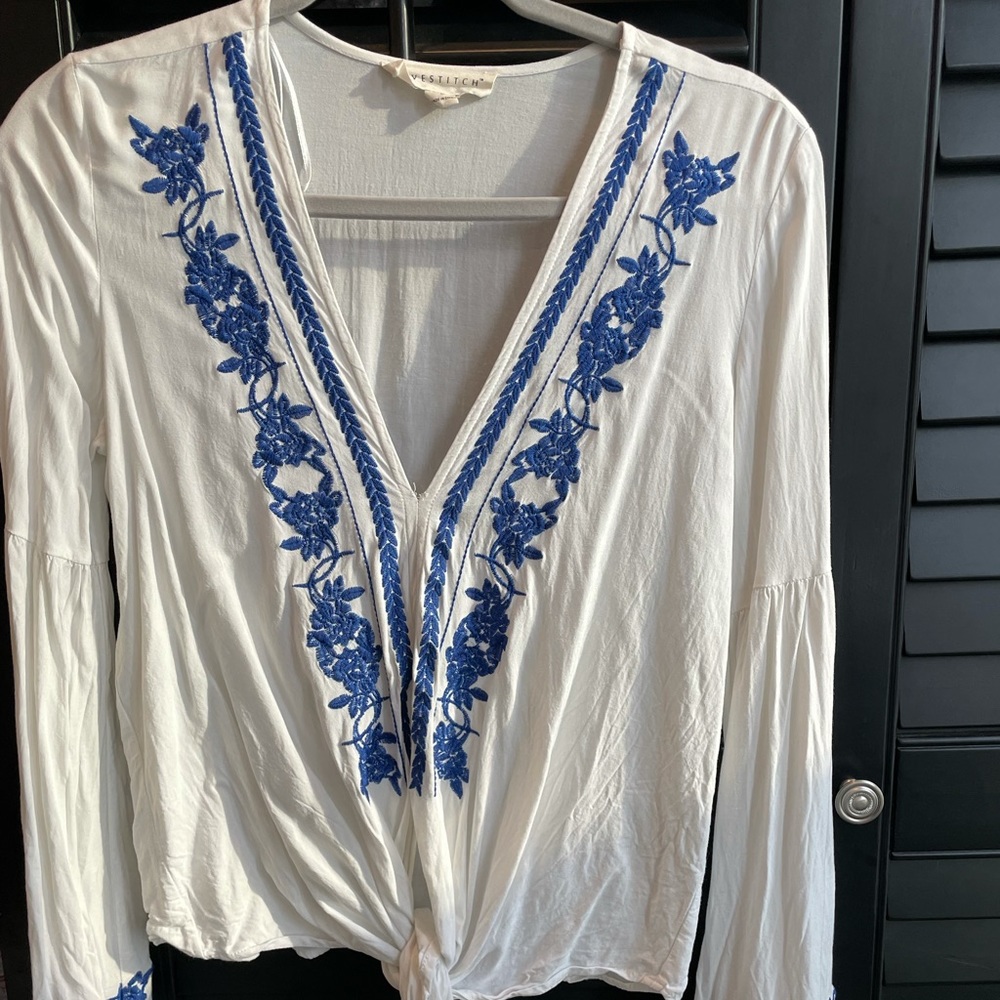 LOVESTITCH front tie long sleeve blouse
